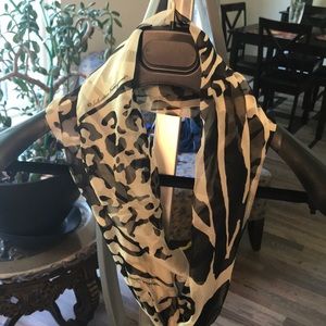 Ferragamo Black and tan silk scarf NWT